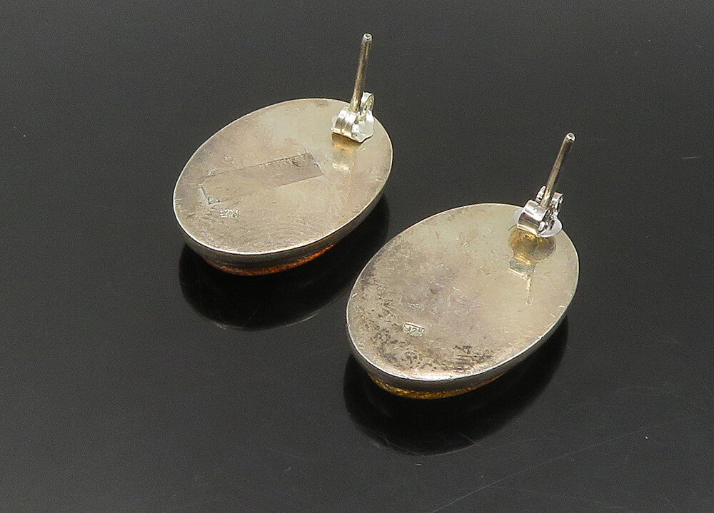925 Sterling Silver   Vintage Amber Dark Tone Oval Drop Earrings  EG11288