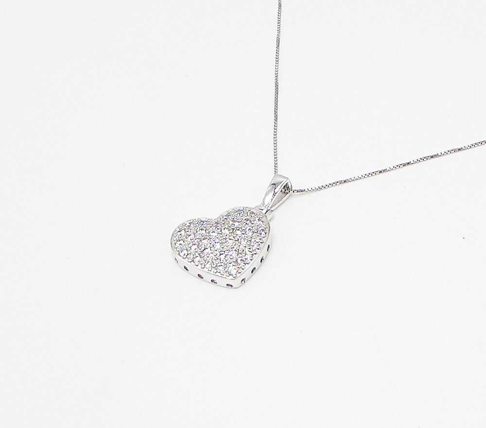 925 Sterling Silver  White Cubic Zirconia Love Heart Pendant & Chain  PT2464
