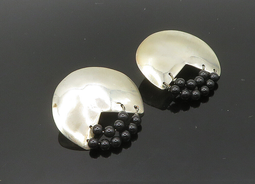 TULLA BOOTH 925 Silver  Vintage Black Onyx Beaded Non Pierce Earrings  EG10039