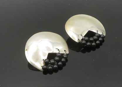 TULLA BOOTH 925 Silver  Vintage Black Onyx Beaded Non Pierce Earrings  EG10039