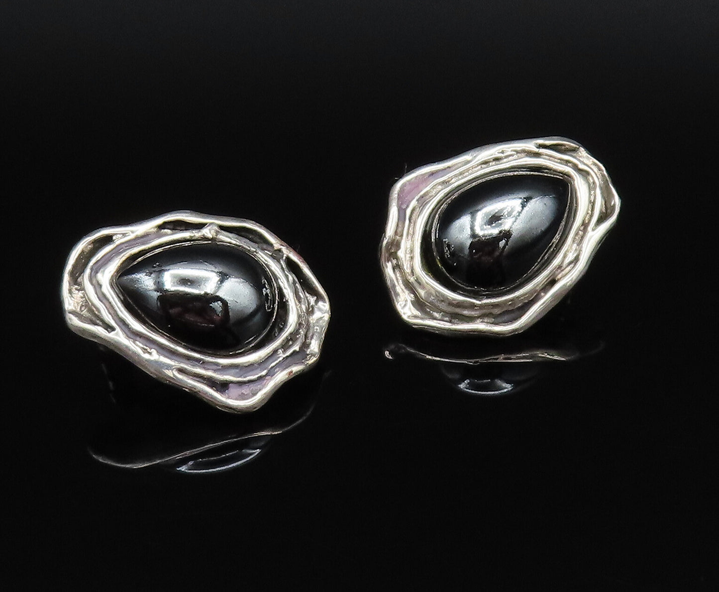 925 Sterling Silver  Vintage Modernist Hematite Non Pierced Earrings  EG12002