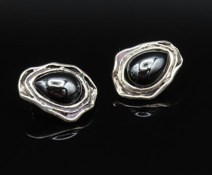 925 Sterling Silver  Vintage Modernist Hematite Non Pierced Earrings  EG12002
