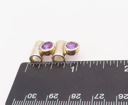 925 Sterling Silver Vintage Pendant Solid Round Cut Amethyst & Cylinders PT23548