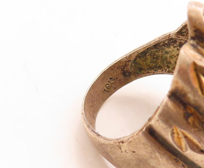 925 Sterling Silver Vintage Ring Dark Tone Fan Design Grooved  Sz 7.5  RG31550