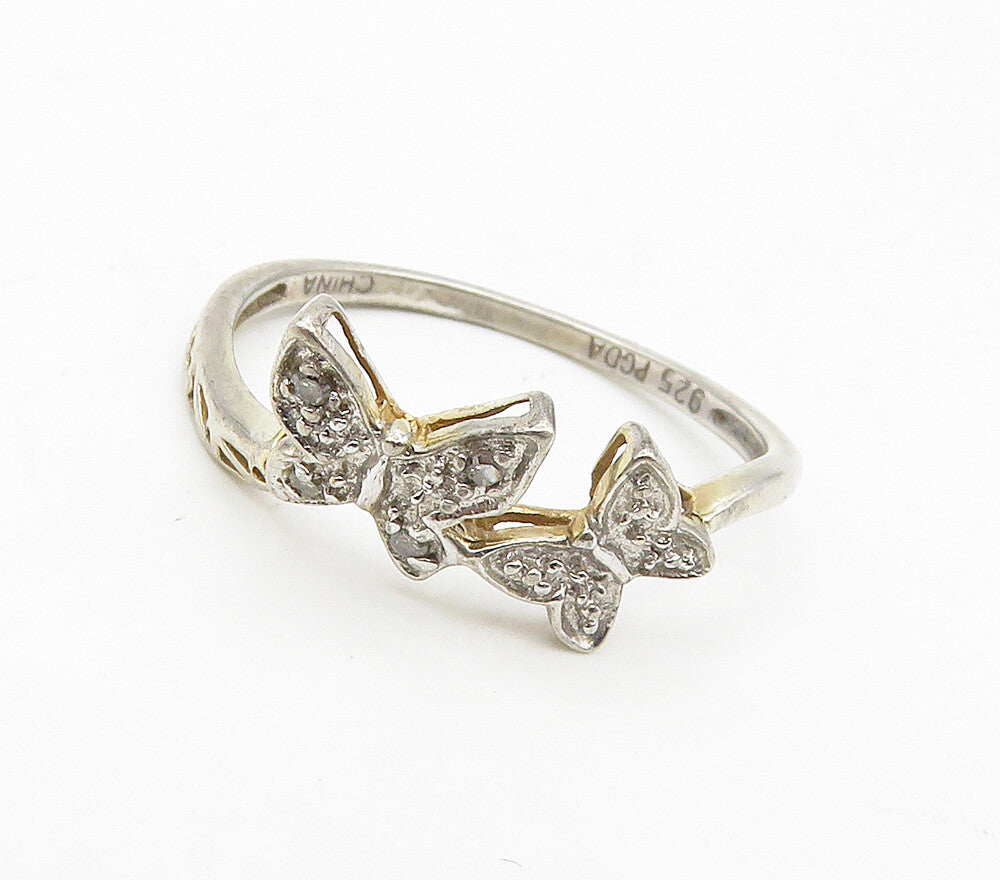 PAGODA 925 Silver  Vintage Genuine Diamonds Butterfly Band Ring Sz 6.5 RG17038