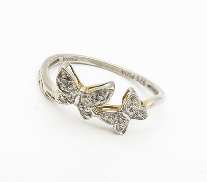 PAGODA 925 Silver  Vintage Genuine Diamonds Butterfly Band Ring Sz 6.5 RG17038