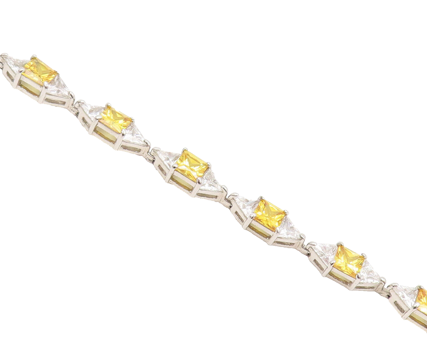 925 Sterling Silver  Vintage Square Citrine & Topaz Tennis Bracelet  BT10125