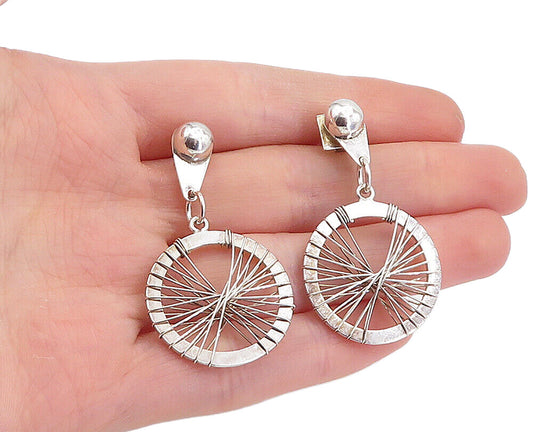 MEXICO 925 Sterling Silver  Vintage Shiny Wire Wrapped Drop Earrings  EG2797