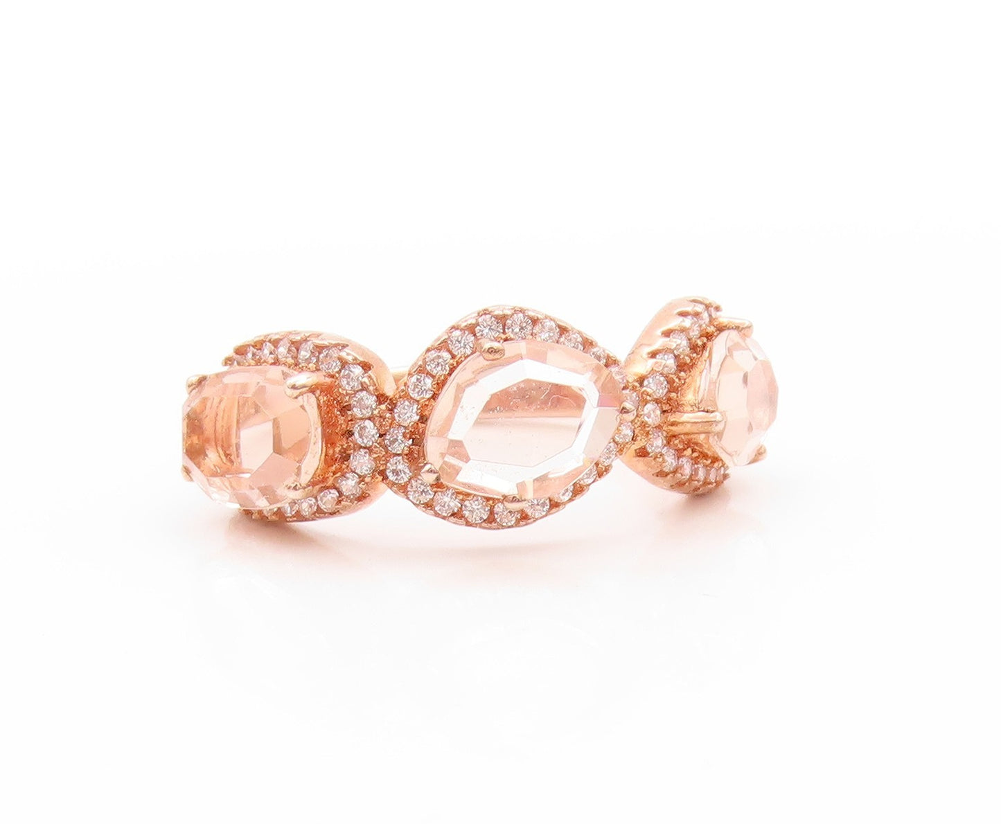 925 Sterling Silver Vintage Ring Rose Gold Plated Morganite CZ  Sz 7.5  RG32967
