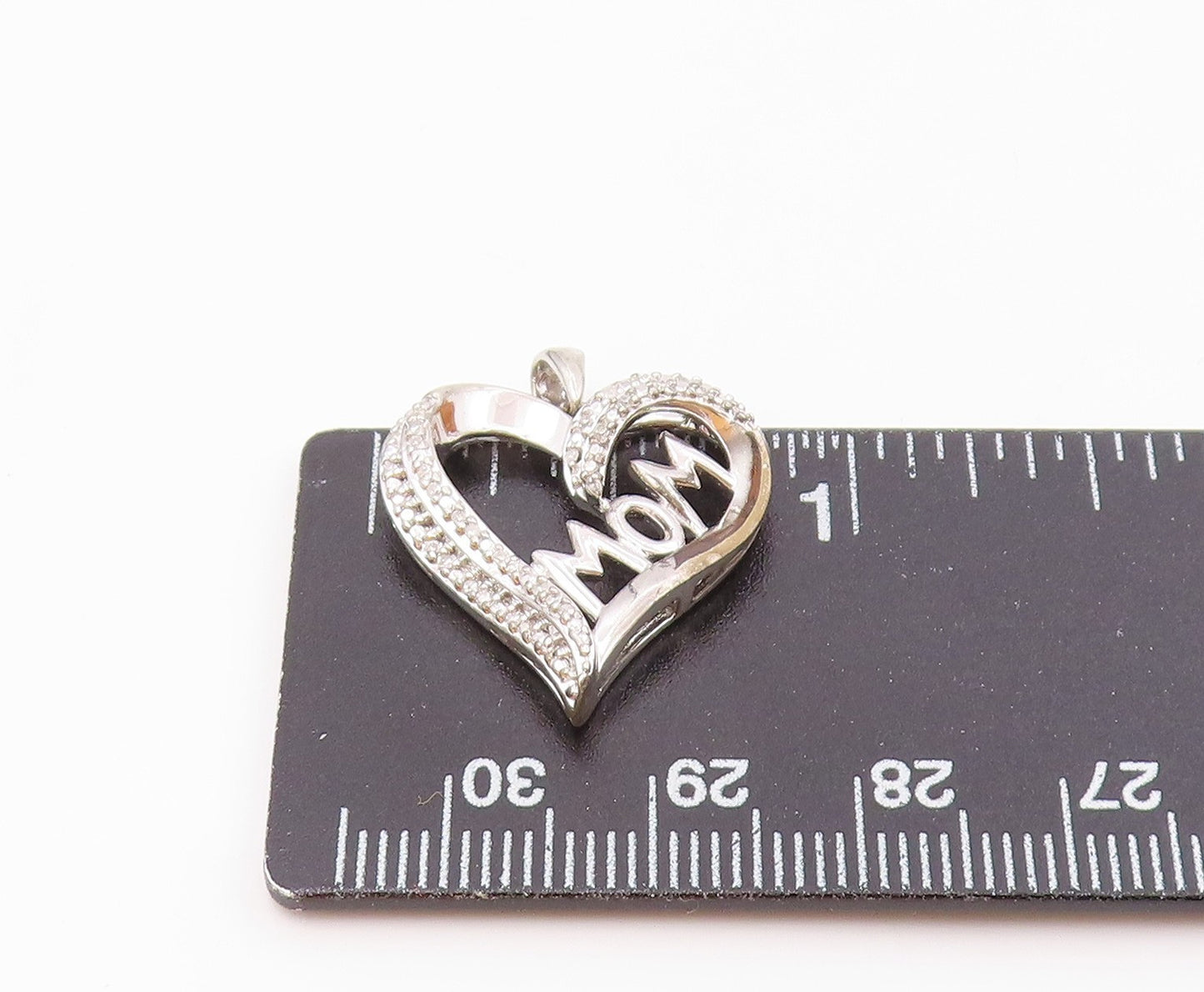 925 Sterling Silver  Shiny Genuine Diamonds Mom Love Heart Pendant  PT11935