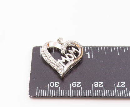 925 Sterling Silver  Shiny Genuine Diamonds Mom Love Heart Pendant  PT11935