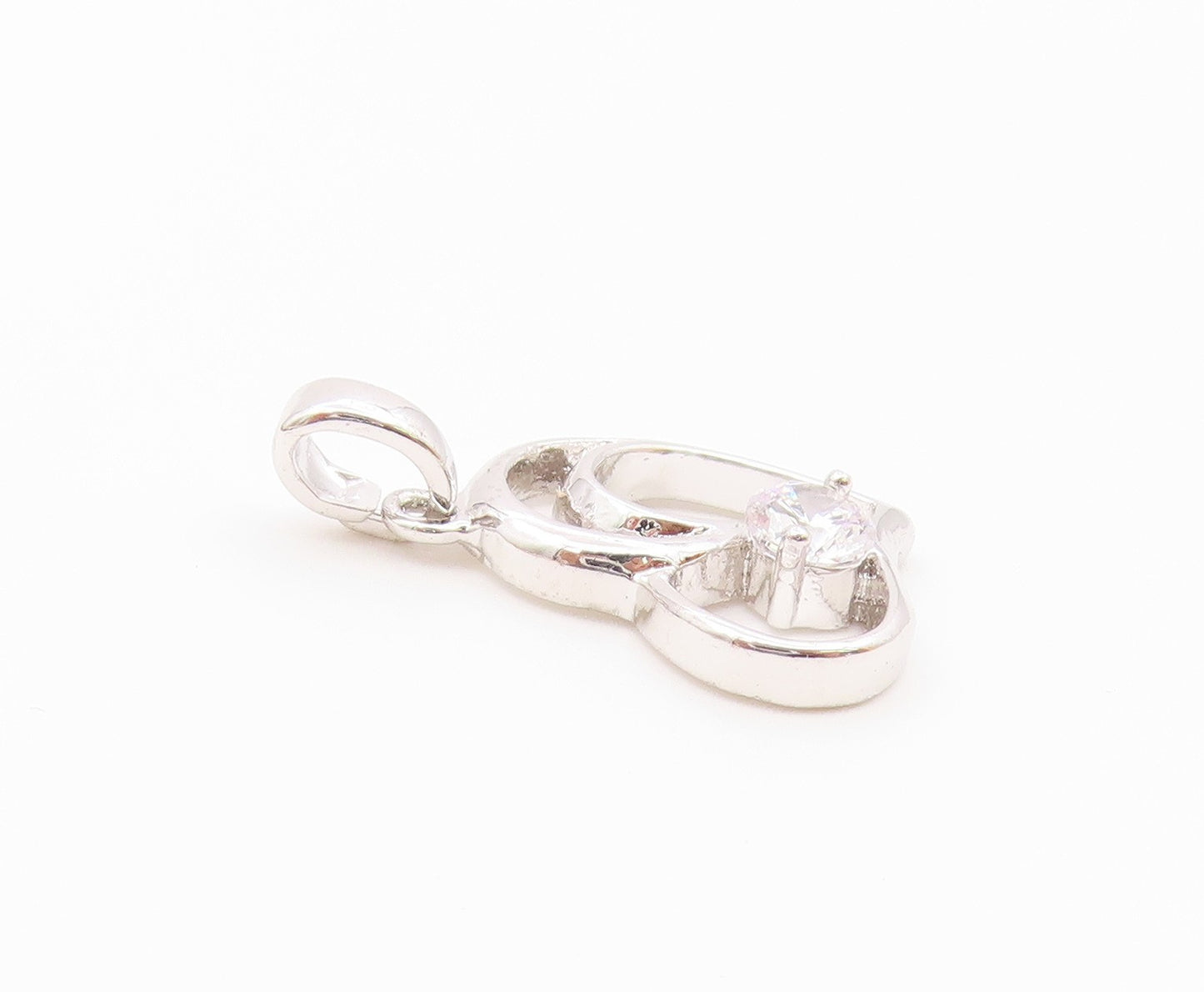 925 Sterling Silver  Vintage Single Cubic Zirconia Love Heart Pendant  PT21555