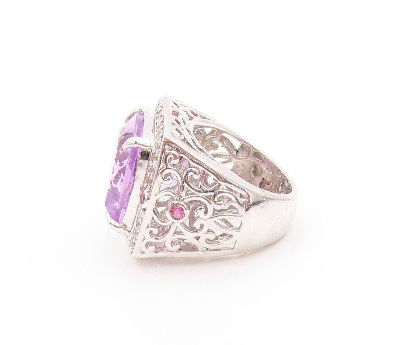 925 Sterling Silver Vintage Ring Large Amethyst Halo Sapphire  Sz 5  RG32512