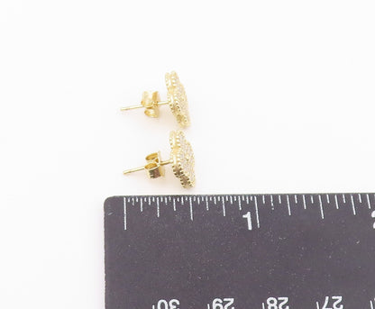 925 Sterling Silver Vintage Earrings Gold Plated CZ Lucy Clover Stud  EG14516