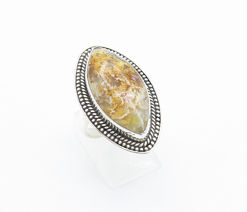 925 Sterling Silver  Cabochon Cut Jasper Pointed Cocktail Ring Sz 9  RG8191