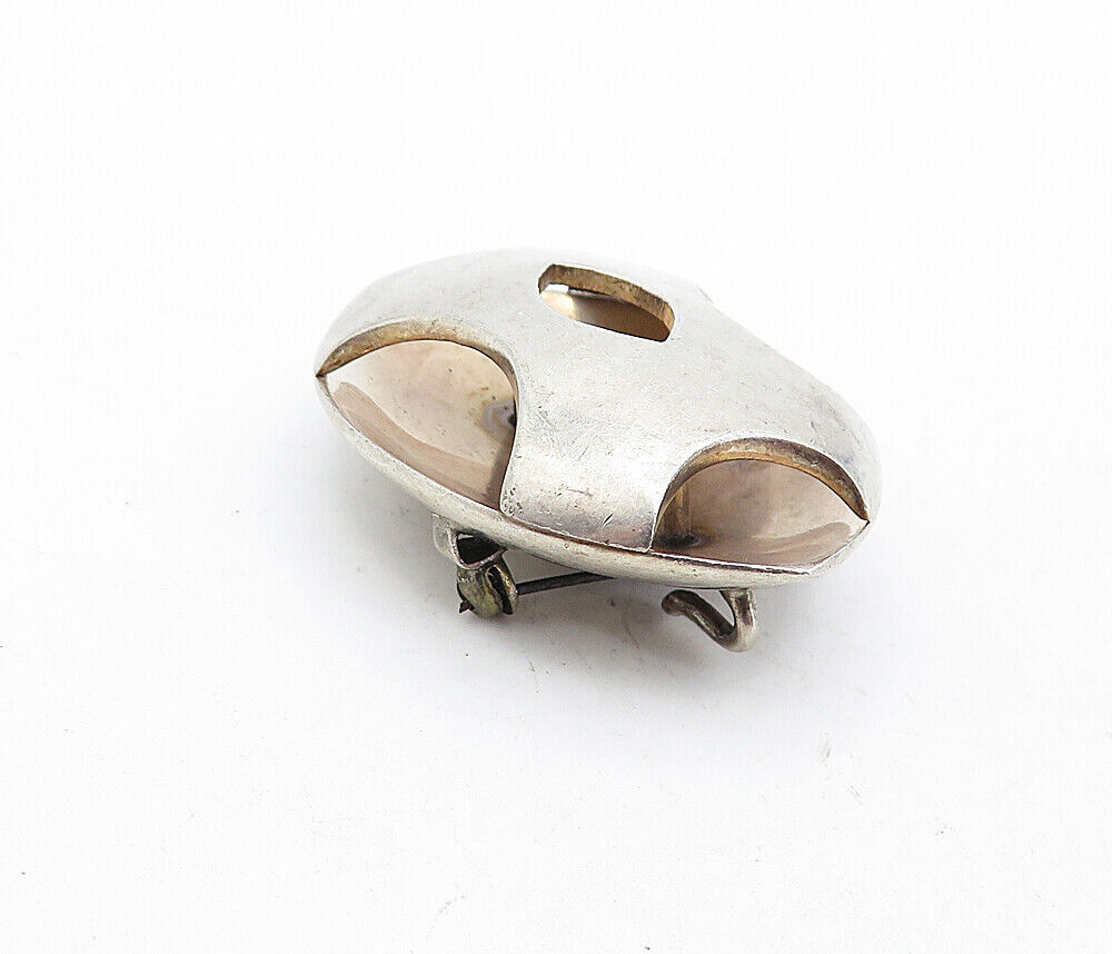 MEXICO 925 Sterling Silver  Vintage Smooth Open Design Oval Brooch Pin  BP1964