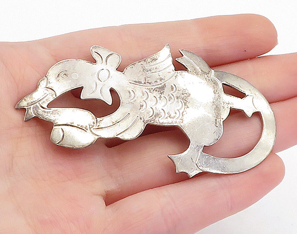 MEXICO 925 Sterling Silver  Vintage Shiny Dancing Duck Brooch Pin  BP2024