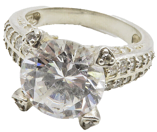 925 Sterling Silver  Cubic Zirconia Solitaire With Accents Ring Sz 8  RG12833