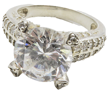 925 Sterling Silver  Cubic Zirconia Solitaire With Accents Ring Sz 8  RG12833