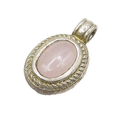 925 Sterling Silver  Vintage Cabochon Cut Rose Quartz Pendant  PT17269
