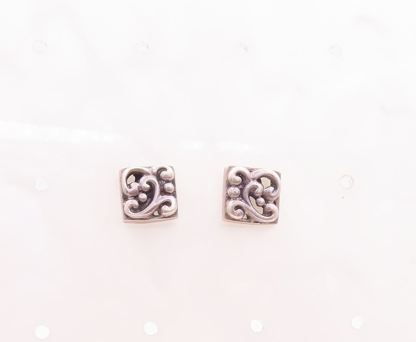 925 Sterling Silver Vintage Earrings Minimalist Swirly cutout Square  EG13133