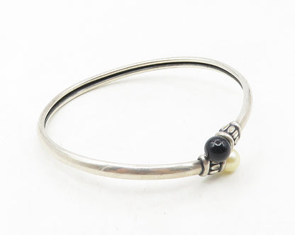 KBN KABANA 925 Silver  Vintage Pearl & Onyx Bypass Cuff Bracelet  BT4375