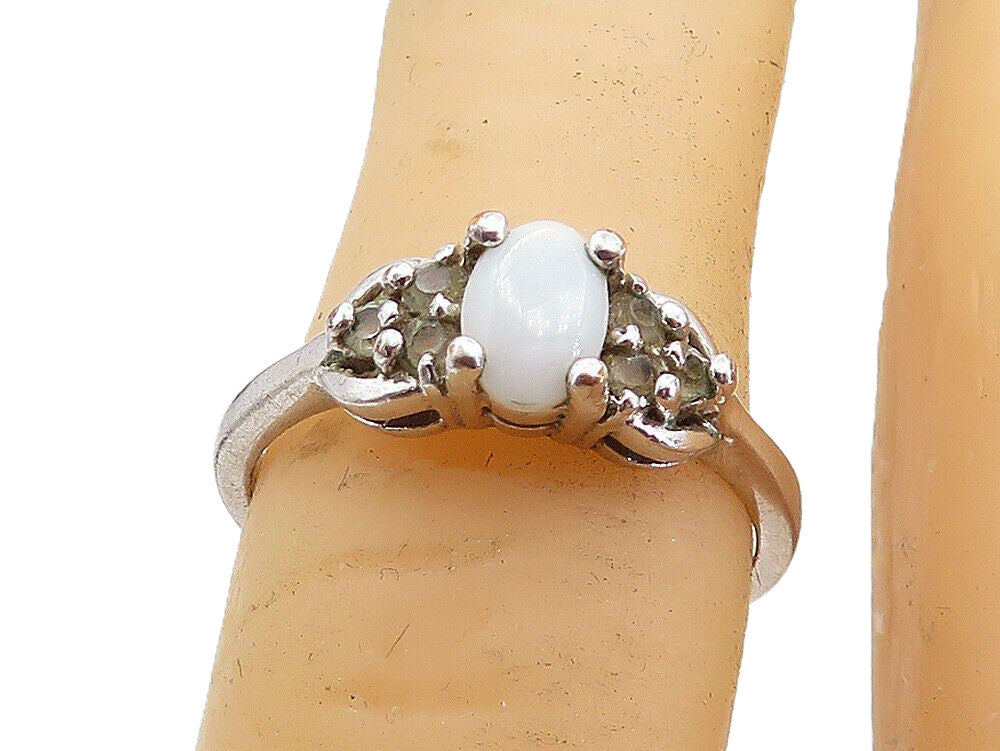 925 Sterling Silver  White Agate & Topaz Solitaire Accent Ring Sz 6  RG6381