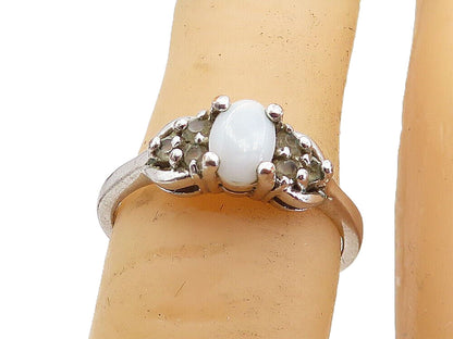 925 Sterling Silver  White Agate & Topaz Solitaire Accent Ring Sz 6  RG6381