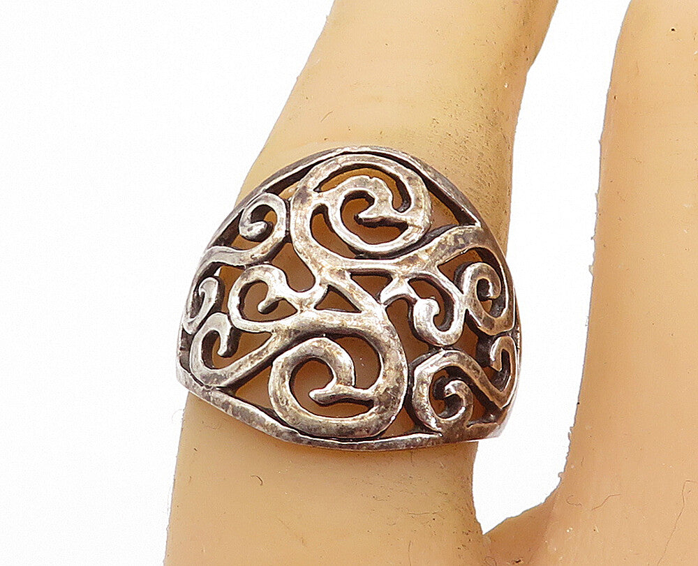 925 Sterling Silver  Vintage Dark Tone Open Swirl Band Ring Sz 6.5  RG7497