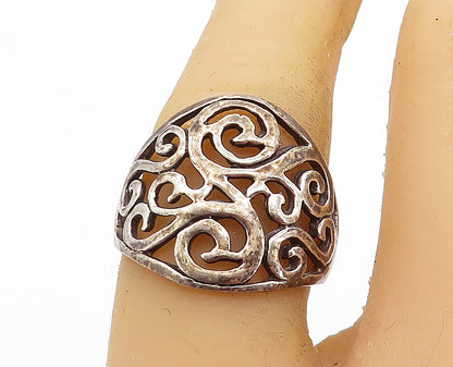 925 Sterling Silver  Vintage Dark Tone Open Swirl Band Ring Sz 6.5  RG7497