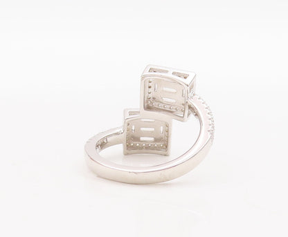 925 Sterling Silver Vintage Ring Square Cut Halo CZ Bypass Band  Sz 7.5  RG29045