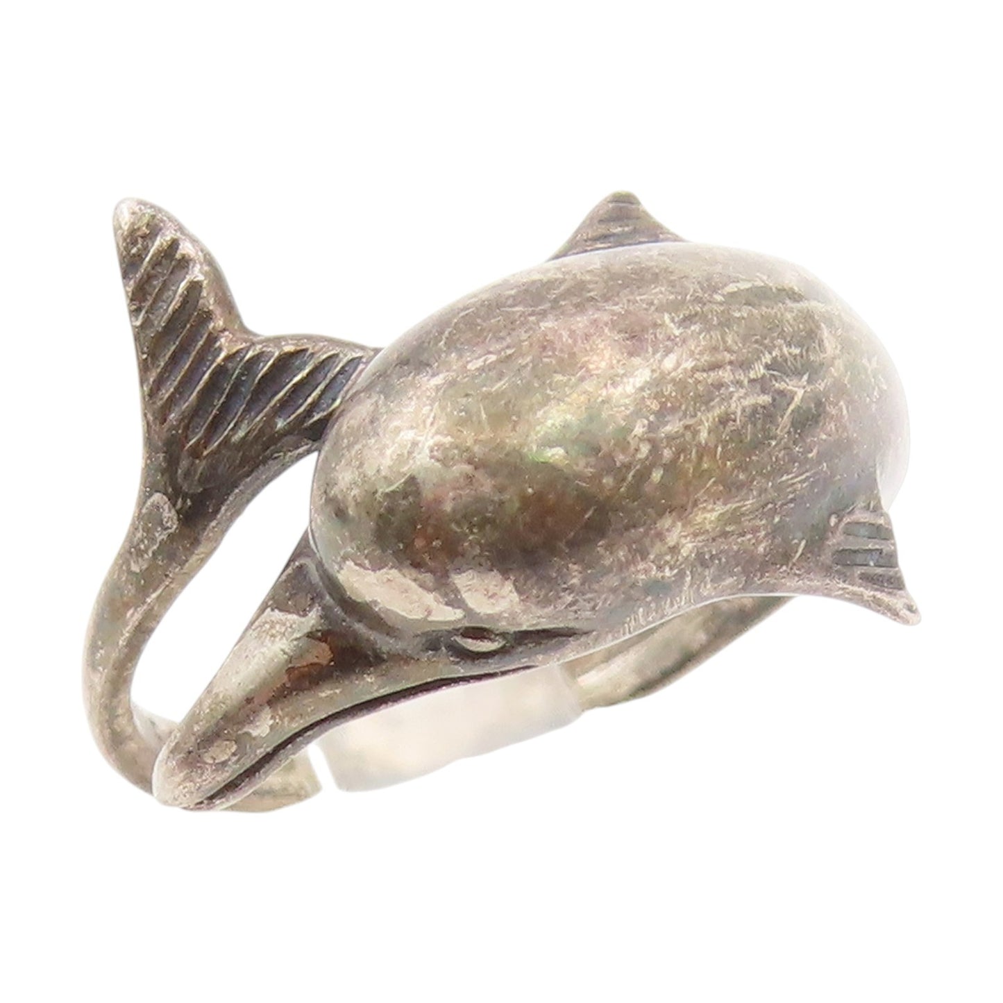 925 Sterling Silver Vintage Ring Chunky Baby Dolphin Bypass Band  Sz 6  RG34302