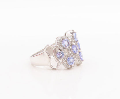 925 Sterling Silver Vintage Ring Round Tanzanite & Topaz Band  Sz 7  RG29159