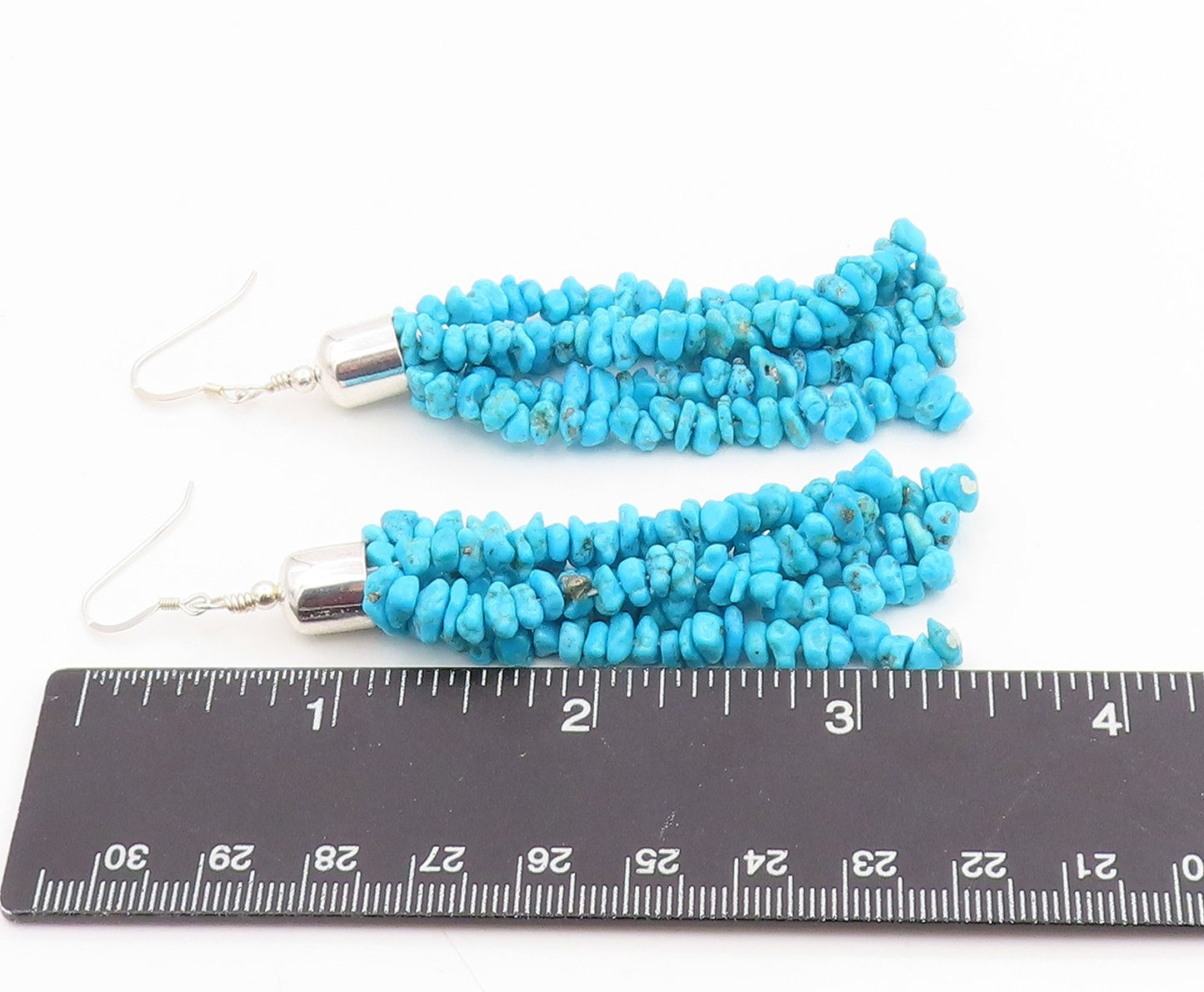 925 Sterling Silver Vintage Earrings Modernist Beaded Turquoise Dangle  EG14284