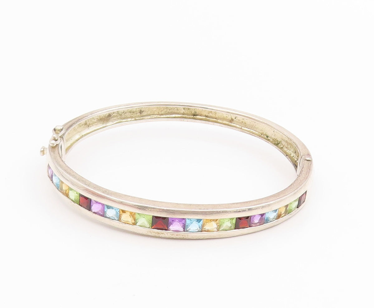 925 Sterling Silver Vintage Bracelet Multi Gemstone Channel Set Bangle  BT11660