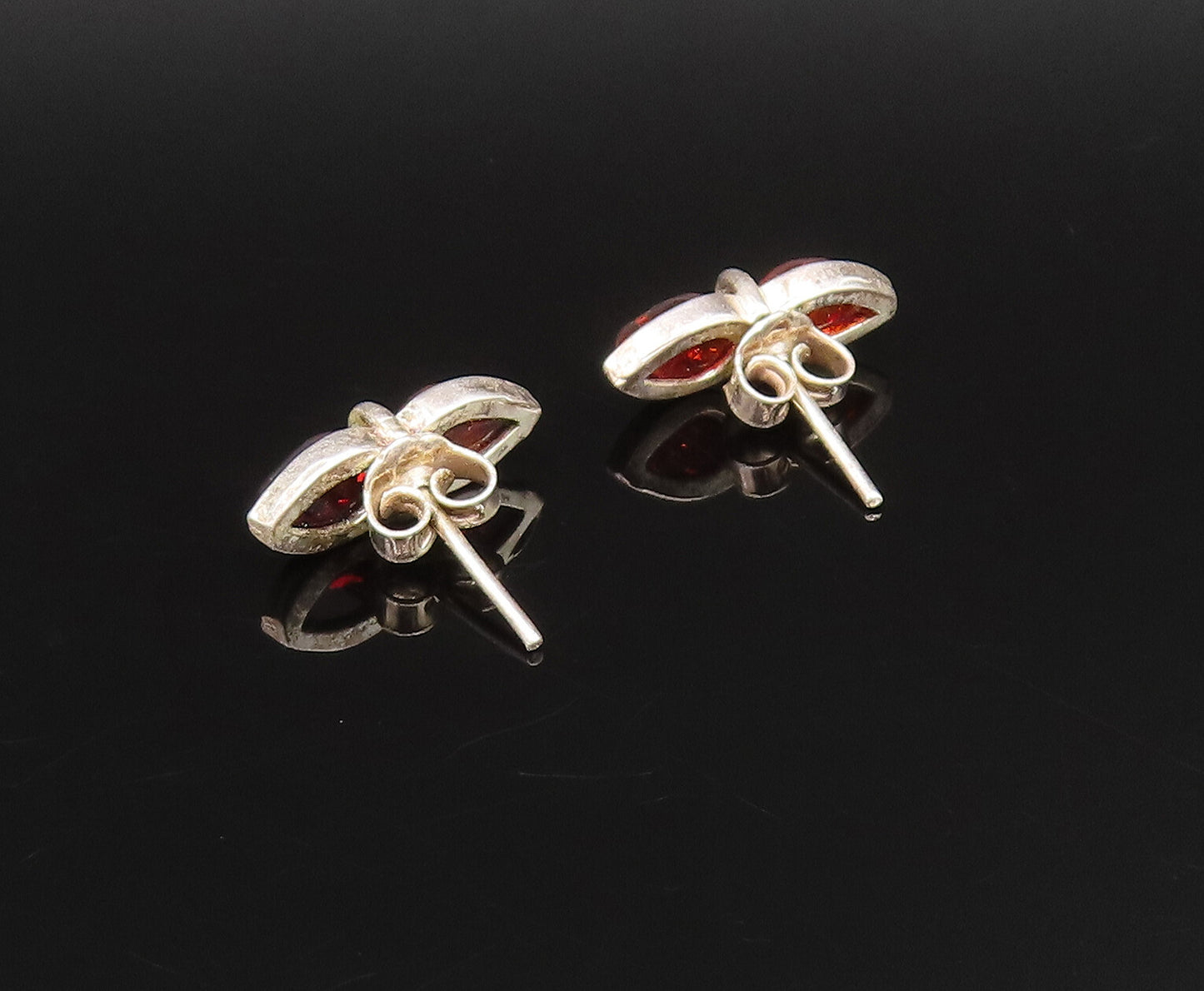 925 Sterling Silver  Vintage Double Pear Shaped Amber Stud Earrings  EG11992