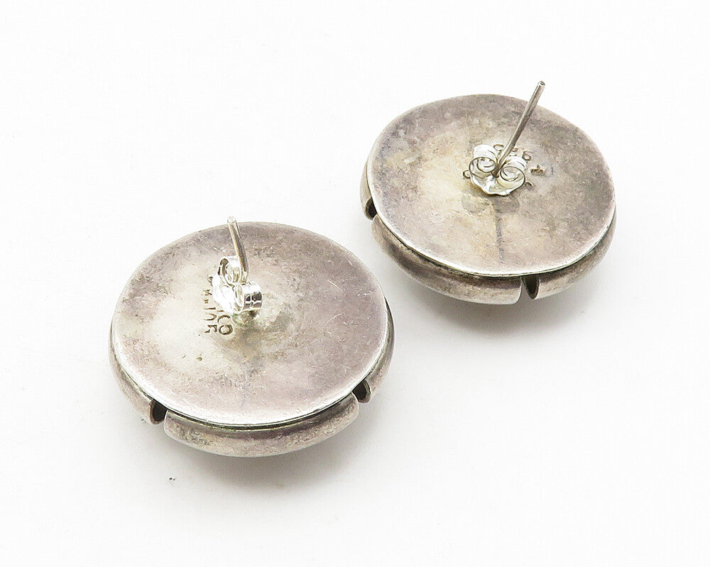 MEXICO 925 Silver   Vintage Dark Tone Smooth Hollow Dome Drop Earrings  EG5754