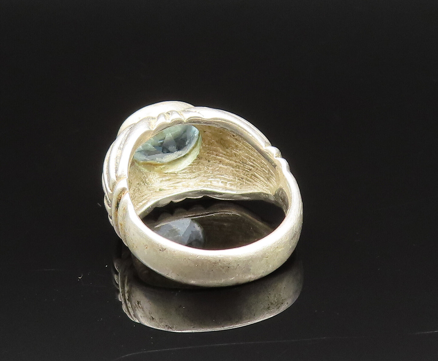 ESPO SIG 925 Silver  Vintage Oval Aquamarine Ribbed Dome Ring Sz 7.5  RG25671