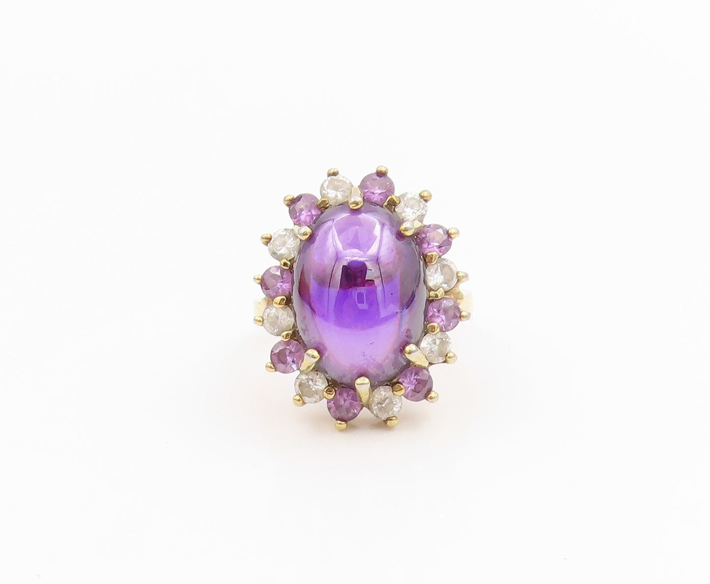 925 Sterling Silver Vintage Ring Gold Plated Cabochon Amethyst Band Sz 9 RG34264