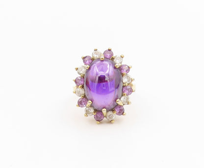 925 Sterling Silver Vintage Ring Gold Plated Cabochon Amethyst Band Sz 9 RG34264
