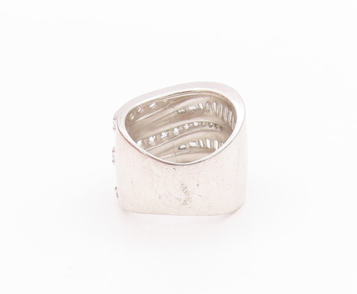 925 Sterling Silver Vintage Ring Rectangle & Round Cut CZ Swirls  Sz 5  RG33314