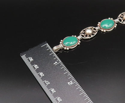 MORALES MEDRANO 925 Silver  Vintage Green Onyx & Bead Ball Bracelet  BT9678
