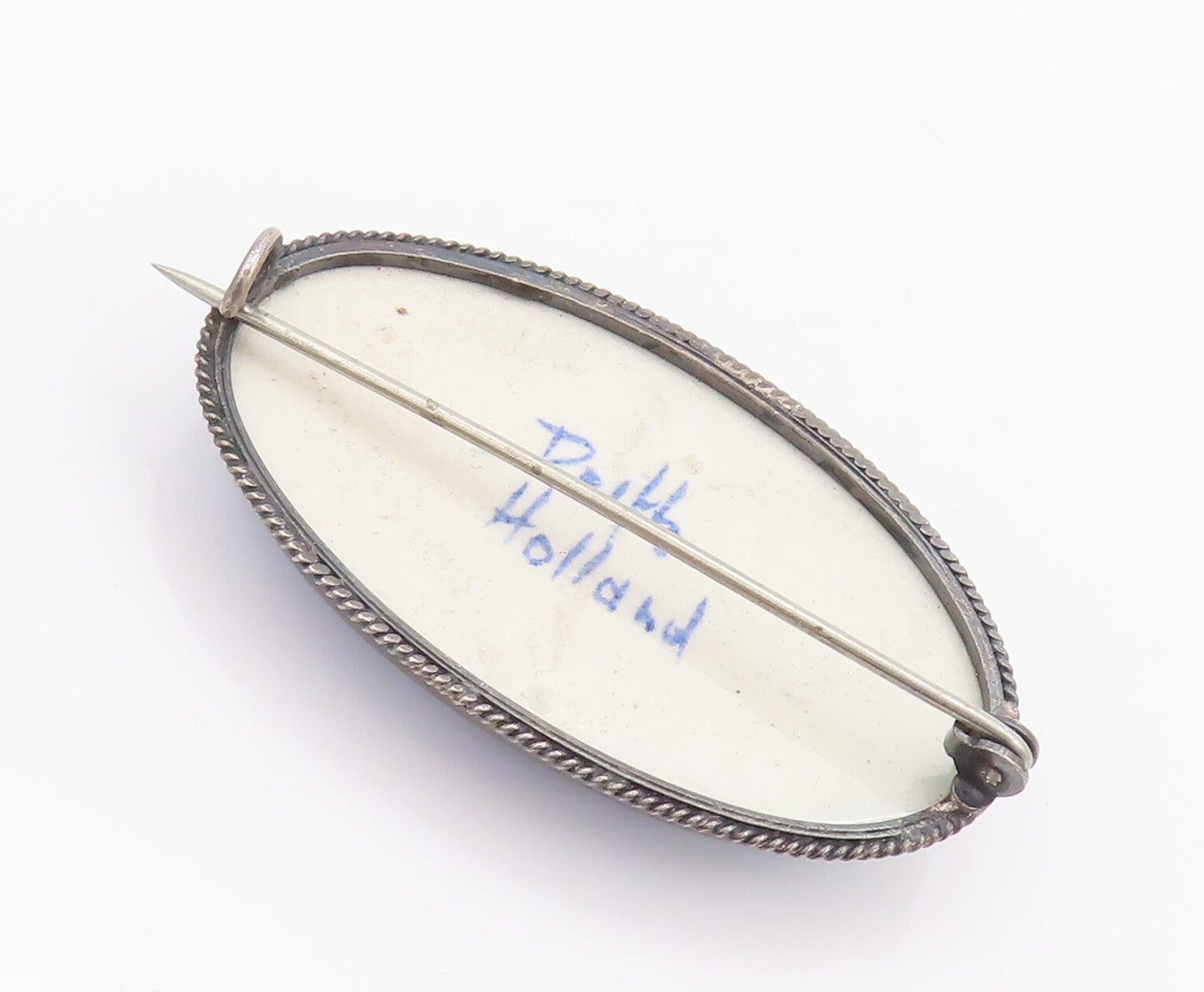 925 Sterling Silver Vintage Brooch Pin HOLLAND Minimalist Oval Landscape BP10696