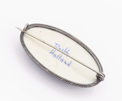 925 Sterling Silver Vintage Brooch Pin HOLLAND Minimalist Oval Landscape BP10696