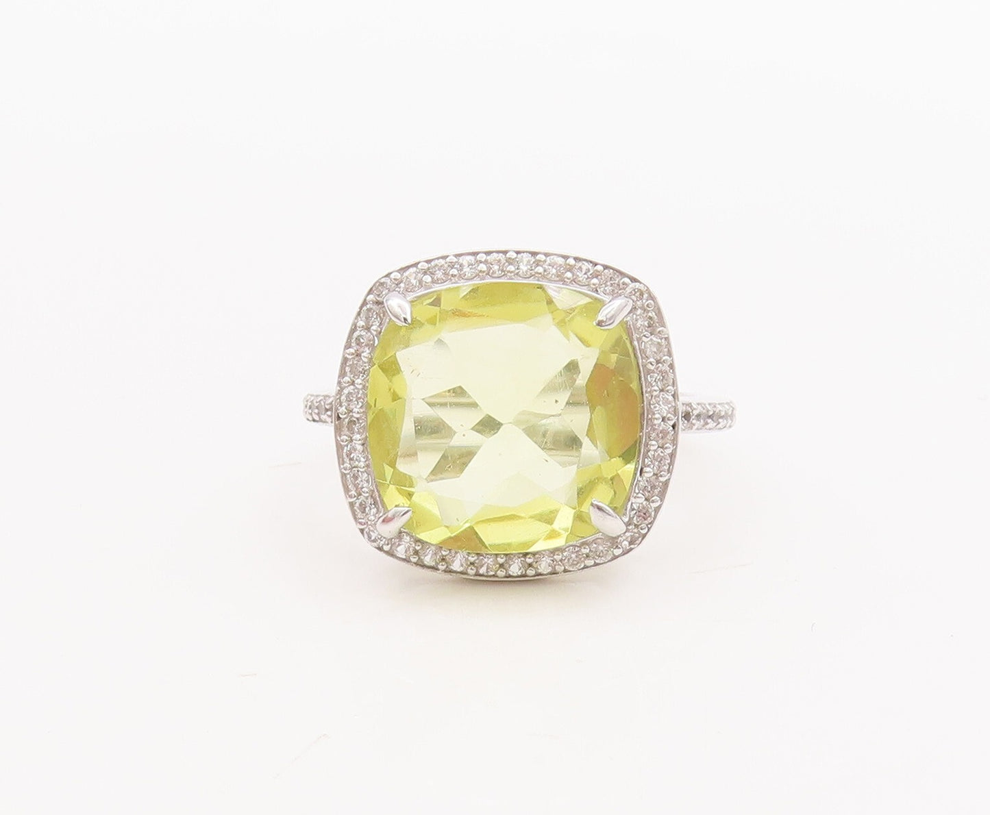 925 Sterling Silver Vintage Ring Large Square Citrine Halo CZ  Sz 7  RG29171