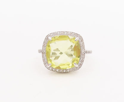925 Sterling Silver Vintage Ring Large Square Citrine Halo CZ  Sz 7  RG29171