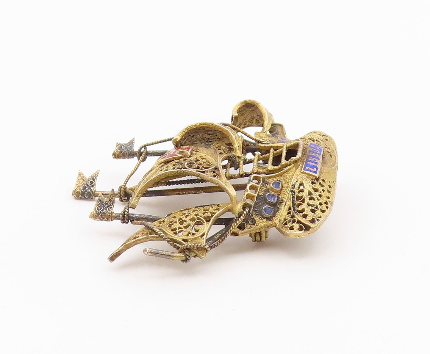 925 Sterling Silver  Vintage Antique Filigree Sailing Ship Brooch Pin  BP7896