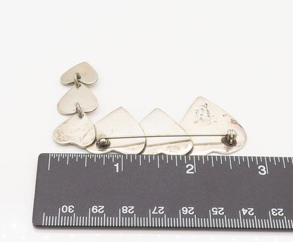 MEXICO 925 Silver  Vintage Graduated Love Hearts Dangle Brooch Pin  BP10193
