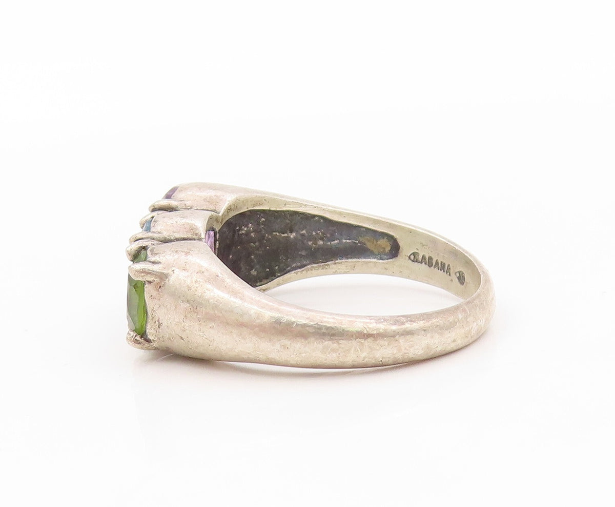 925 Sterling Silver Vintage Ring KABANA Oval Amethyst CZ Peridot  SZ 8  RG31965