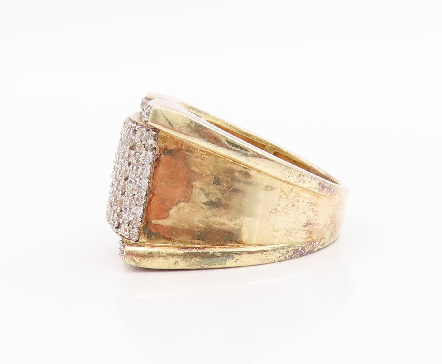 925 Sterling Silver Vintage Ring Gold Plated CZ Square Inlay  Sz 11  RG33162